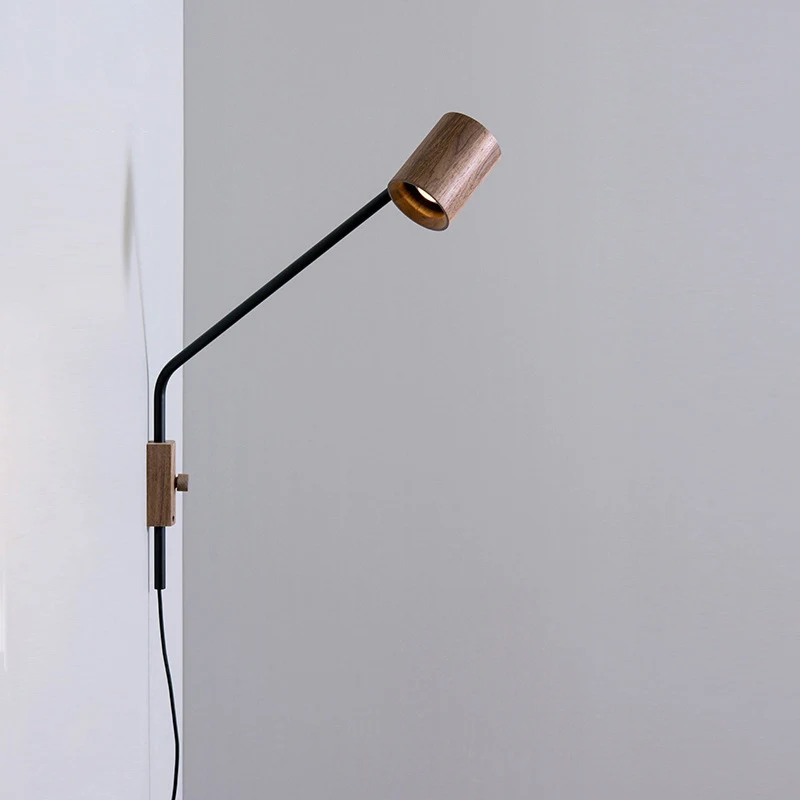 

Современный длинный настенный светильник черного цвета из ореховой древесины E27 в скандинавском стиле, прикроватный креативный светильник...
