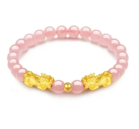 Кольца Glod 24k чистая подвеска браслет 999 настоящий pixiu рука нить розовые бусины +