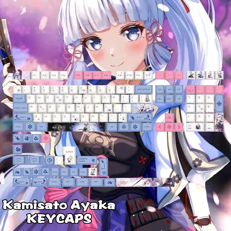 

Genshin Impact Keycaps Cherry Profile Keycap Anime Kamisato Ayaka 137 Keys PBT Sublimation Key Caps For Mechanical Keyboard