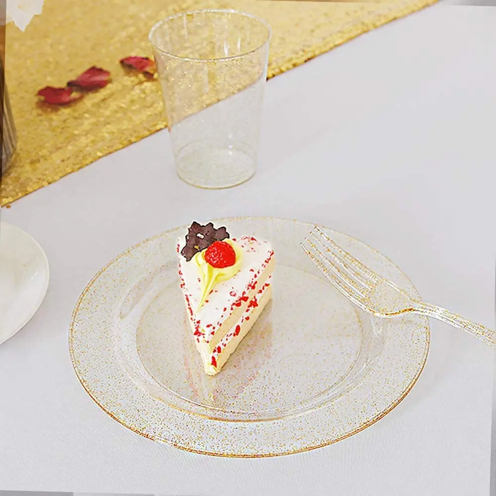 50 Guests Gold Glitter Plastic Plates With Dessert Forks, Dessert Plates, Durable Plastic 7.5 inch Disposable Forks for Parties
50 Guests Gold Glitter Plastic Plates With Dessert Forks, Dessert Plates, Durable Plastic 7.5 inch Disposable Forks for Parties