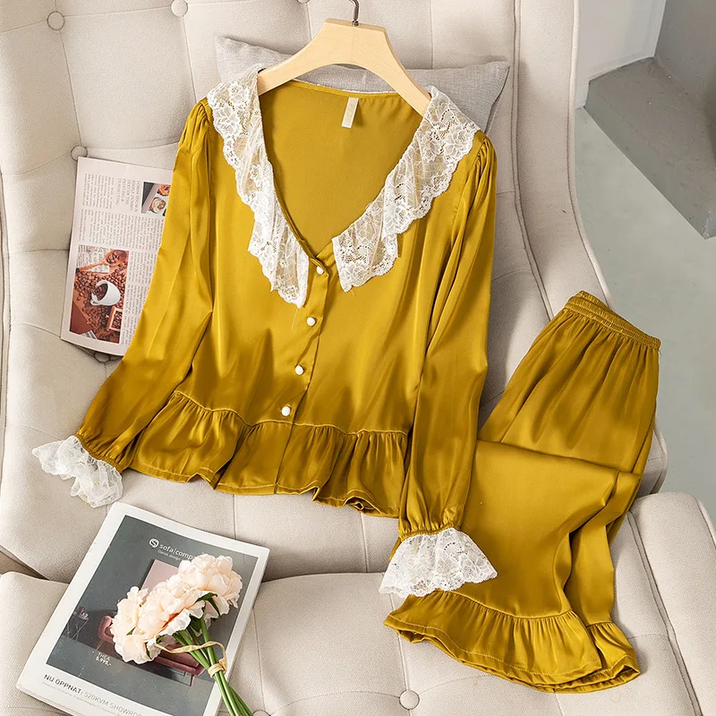 V-neck Sleepwear Women 2PCS Pajamas Set Faux Silk Nightwear Casual Shirt&Pants Intimate Lingerie Soft Satin Pijamas Lounge Wear
V-neck Sleepwear Women 2PCS Pajamas Set Faux Silk Nightwear Casual Shirt&Pants Intimate Lingerie Soft Satin Pijamas Lounge Wear