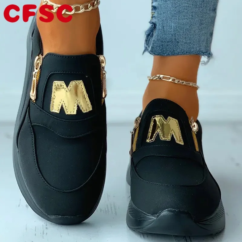 2023 Women Sport Sneakers Thick Bottom Letter M Vulcanize Shoes Fashion Wedges Gold Zipper Casual Ladies Platform Walking Shoes
2023 Women Sport Sneakers Thick Bottom Letter M Vulcanize Shoes Fashion Wedges Gold Zipper Casual Ladies Platform Walking Shoes