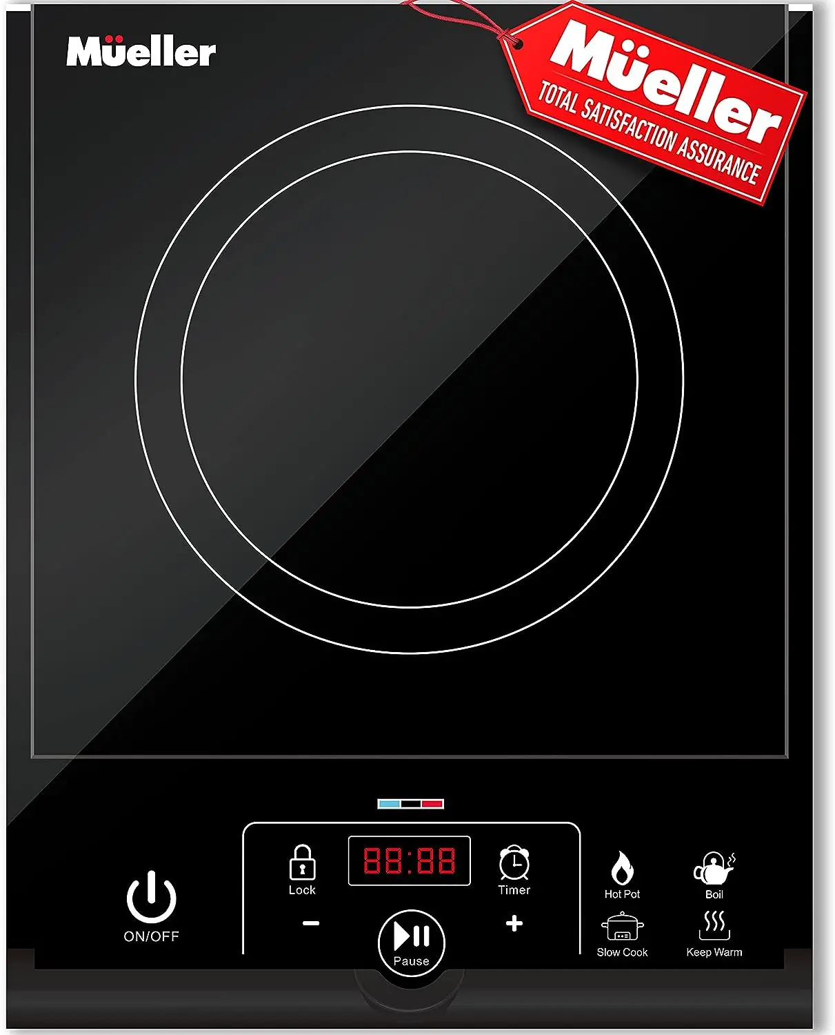 

RapidTherm Portable Induction Cooktop Hot Plate Countertop Burner 1800W, 8 Temp Levels, Timer, Auto-Shut-Off, Touch Panel, LED D