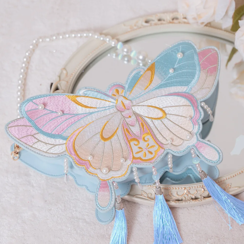 Chinese Style Gentle Girl Cosplay Lolita Elegant Bag Butterfly Embroidery Pearl Gem Tassel Zipper Portable Messenger Bag
Chinese Style Gentle Girl Cosplay Lolita Elegant Bag Butterfly Embroidery Pearl Gem Tassel Zipper Portable Messenger Bag