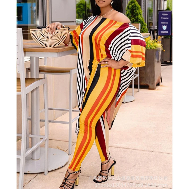 Women Striped Two-Piece Suit Women Batwing Sleeve Off Shoulder Slash Neck Irregular T-shirt High Waist Pencil Pants Suit
Women Striped Two-Piece Suit Women Batwing Sleeve Off Shoulder Slash Neck Irregular T-shirt High Waist Pencil Pants Suit