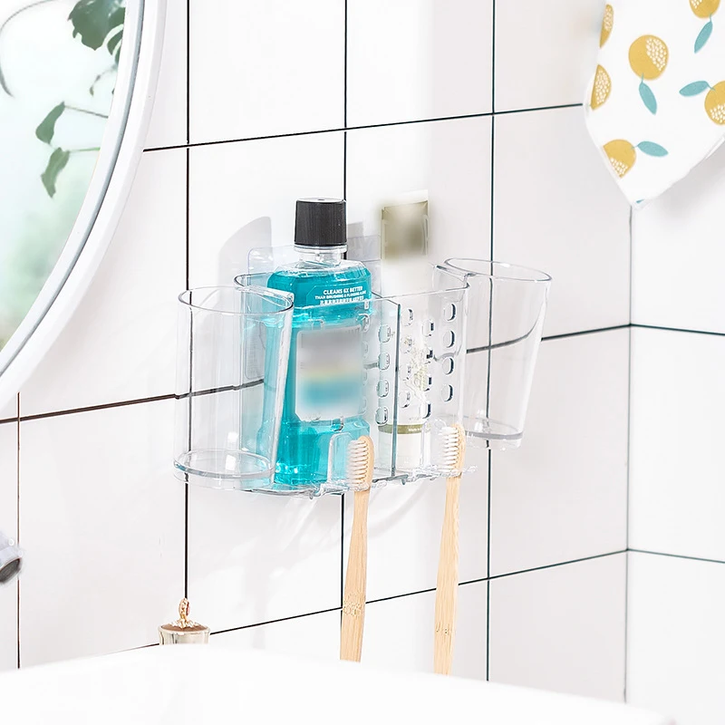 

Toothpaste And Toothbrush Rack Carry Mouthwash Cup Wash Set Storage Rack Wall Hanging Paste Installation Does Not Hurt The Wall