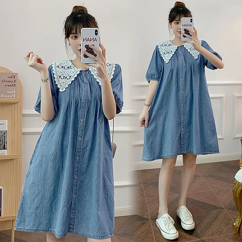 New Summer Denim Maternity Dress Plus Size 4XL Casual A Line Loose Clothes for Pregnant Women Lace Collar Pregnancy Clothing
New Summer Denim Maternity Dress Plus Size 4XL Casual A Line Loose Clothes for Pregnant Women Lace Collar Pregnancy Clothing