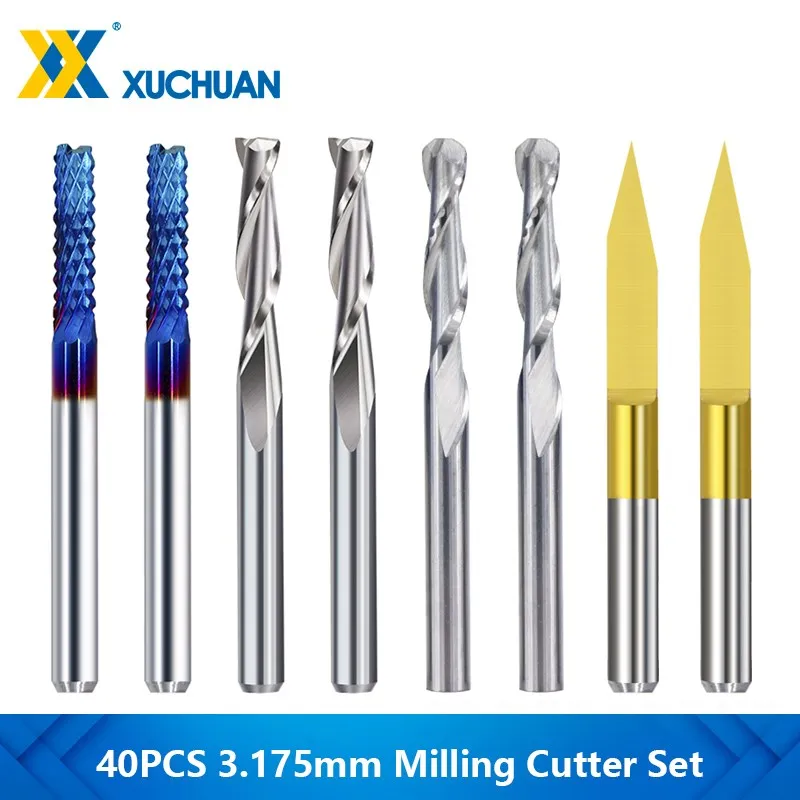 CNC Carbide Milling Cutter 10/40pcs Set Corn Milling Cutter Flat Engraving Bits Spiral Ball Nose End Mill Wood Carving Tools
CNC Carbide Milling Cutter 10/40pcs Set Corn Milling Cutter Flat Engraving Bits Spiral Ball Nose End Mill Wood Carving Tools