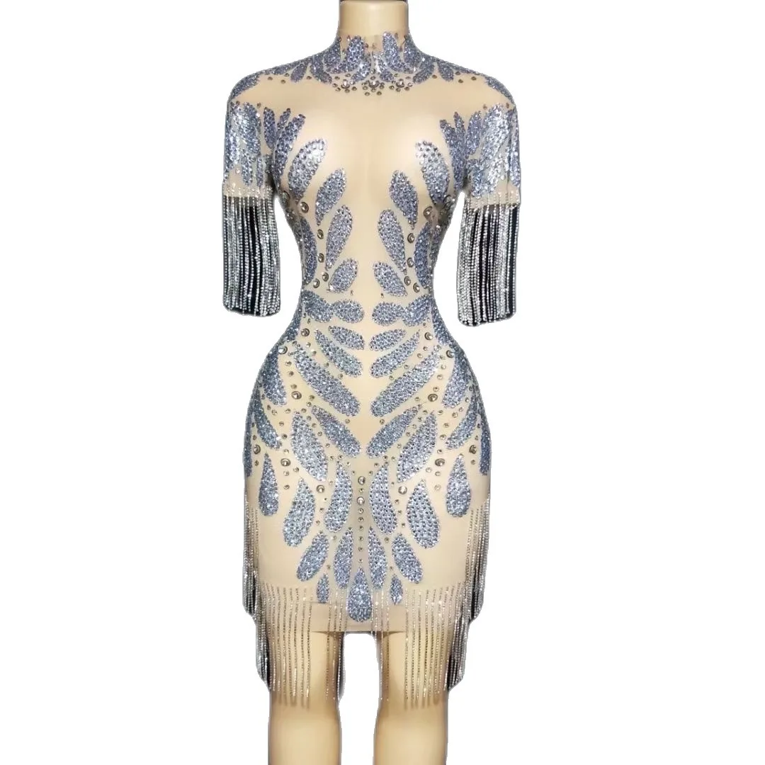 Nude Shining Rhinestones Tassel Sexy Dress For Women Party Birthday Clothing Singer Costumes Nightclub Prom Wears Evening Outfit
Nude Shining Rhinestones Tassel Sexy Dress For Women Party Birthday Clothing Singer Costumes Nightclub Prom Wears Evening Outfit