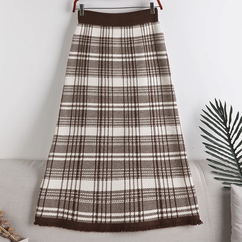 Chic Vintage Knitted Skirts High Waist Elastic Jupe Plaid Mujer Faldas Pleated Long Skirt Casual Women Clothes Dropshipping
Chic Vintage Knitted Skirts High Waist Elastic Jupe Plaid Mujer Faldas Pleated Long Skirt Casual Women Clothes Dropshipping
