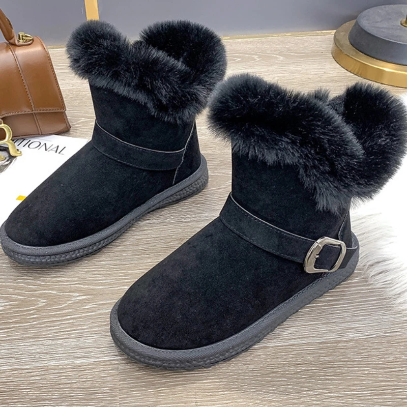 

Snow Boots for Women Winter Warm Plus Velvet Large Size Belt Buckle Cotton Shoes Casual Light Flats Botas Femininas Inverno 2022