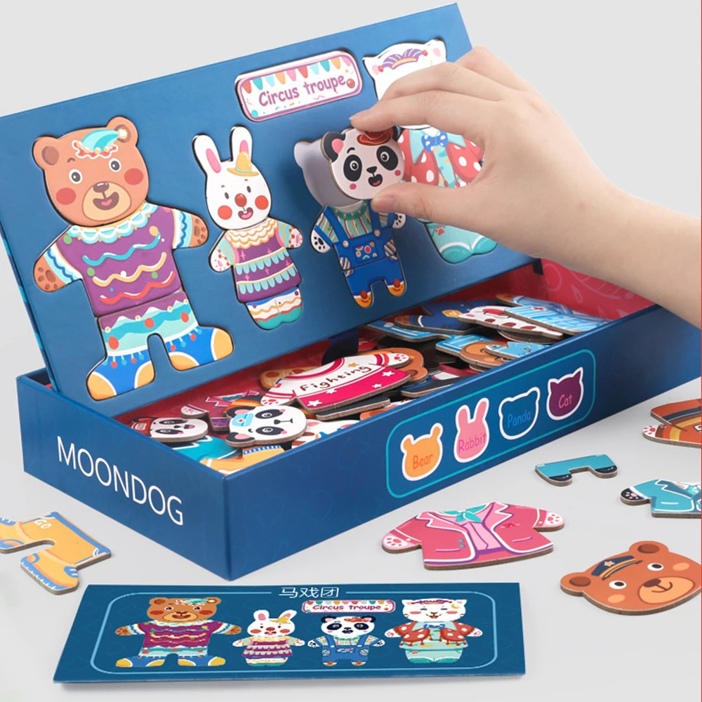 Change Clothes Magnetic Wooden Puzzle Tiger Bear Rabbit Cartoon Wooden Toy Dress Up Early Education Matching Toy Children's Gift
Change Clothes Magnetic Wooden Puzzle Tiger Bear Rabbit Cartoon Wooden Toy Dress Up Early Education Matching Toy Children's Gift