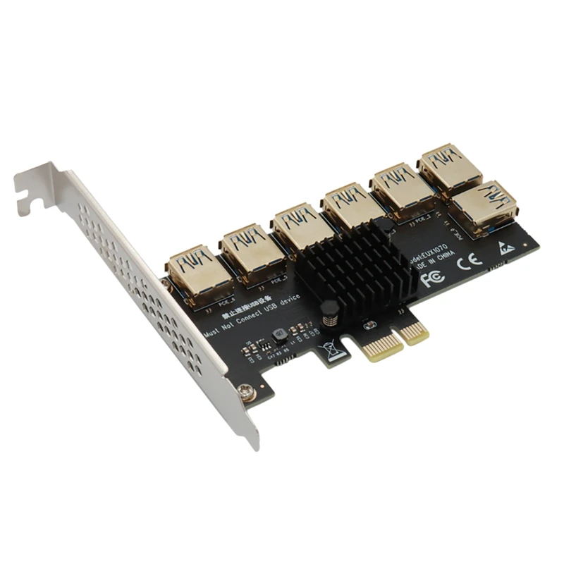 

PCI-E адаптер карты PCI-E 1X к 7 USB3.0, графический удлинитель, плата расширения, Pcie преобразователь для майнинга BTC