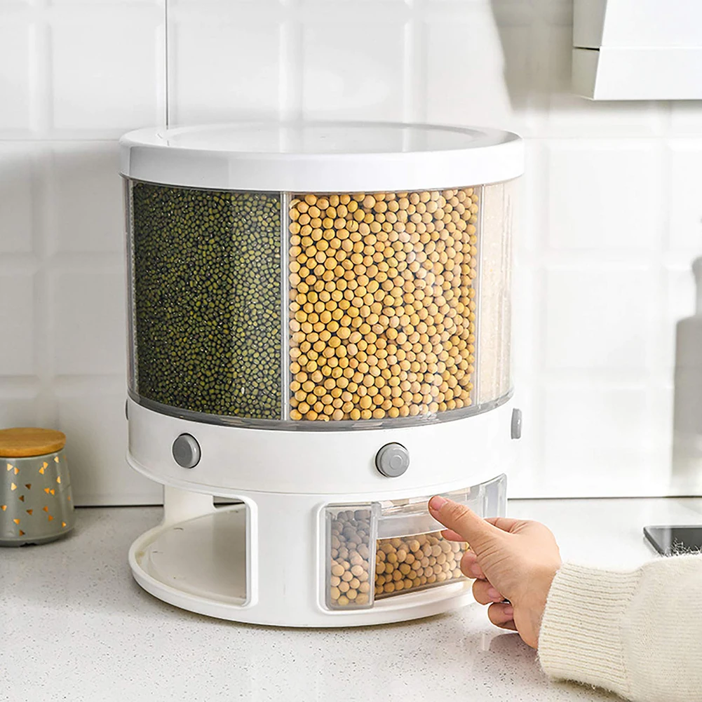 10KG Dry Food Dispenser 6 Grid Rotating Rice Storage Box Measuring Container Kitchen Grains Rice Storage Bucket Food Organizer
10KG Dry Food Dispenser 6 Grid Rotating Rice Storage Box Measuring Container Kitchen Grains Rice Storage Bucket Food Organizer