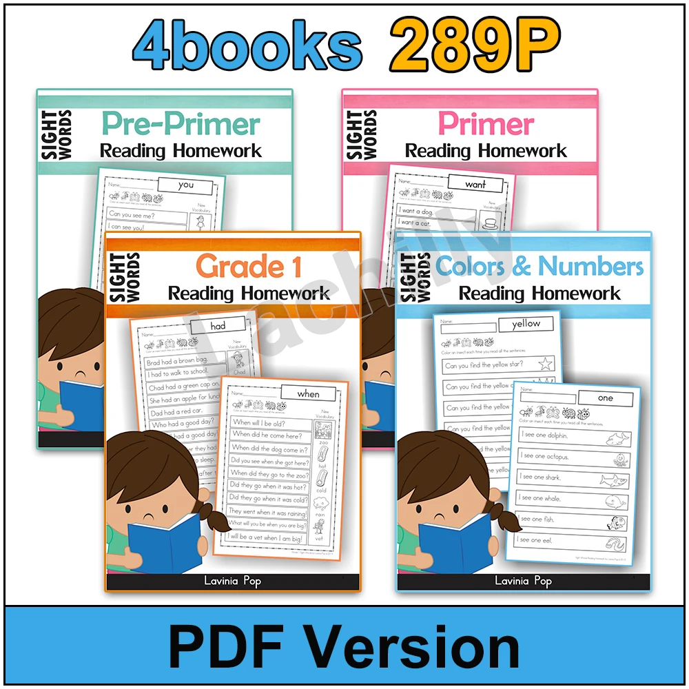 4 books Kindergarten English Sight Word Reading Homework Workbook pre k learning early education toy PDF File
4 books Kindergarten English Sight Word Reading Homework Workbook pre k learning early education toy PDF File