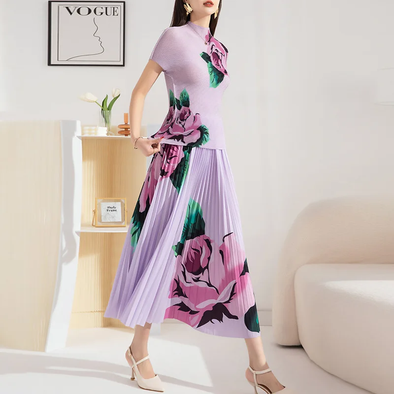 Printed Pleated Fashion Suit Women's High-End Temperament Slim-Fit Slimming Corn Pleated Short-Sleeved Top Drape Skirt two-piece
Printed Pleated Fashion Suit Women's High-End Temperament Slim-Fit Slimming Corn Pleated Short-Sleeved Top Drape Skirt two-piece