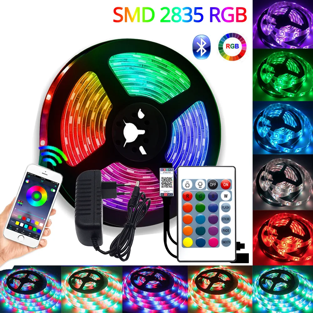 Водонепроницаемая гибкая светодиодная лента RGB 2835 SMD с Bluetooth, 24 клавиши, 5-20 м
Водонепроницаемая гибкая светодиодная лента RGB 2835 SMD с Bluetooth, 24 клавиши, 5-20 м