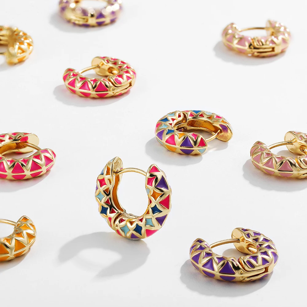

New Colorful Enamel Geometric Round Circle Hoop Earrings for Women Vintage Ear Buckle Huggie Earring Statement Jewelry Brincos
