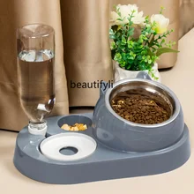 yj Cat Bowl Double Bowl Automatic Dog Water Bowl Dog Basin Food Basin Teddy Rice Basin Pet Drinking Water Dog Ceramic