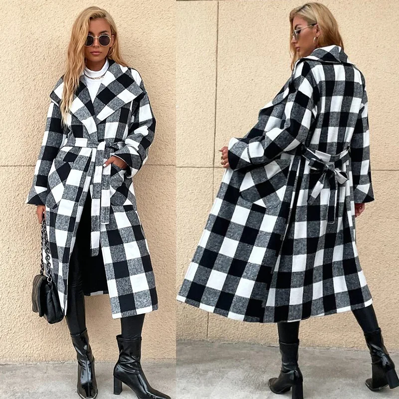 In The Spring Of 2021, a New Black-And-White Plaid Coat Was Popular In Europe. Long Sleeve Long Turn Over Tie Belt Coat Women's
In The Spring Of 2021, a New Black-And-White Plaid Coat Was Popular In Europe. Long Sleeve Long Turn Over Tie Belt Coat Women's
