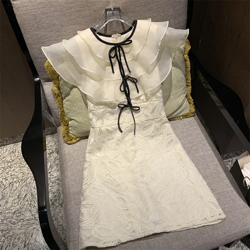 New Design Fashion Women Lace Mini Dress Vintage Summer Mesh Ruffles Bow Lace Up Floral Embroidery Hollow Out Round Collar Dress
New Design Fashion Women Lace Mini Dress Vintage Summer Mesh Ruffles Bow Lace Up Floral Embroidery Hollow Out Round Collar Dress