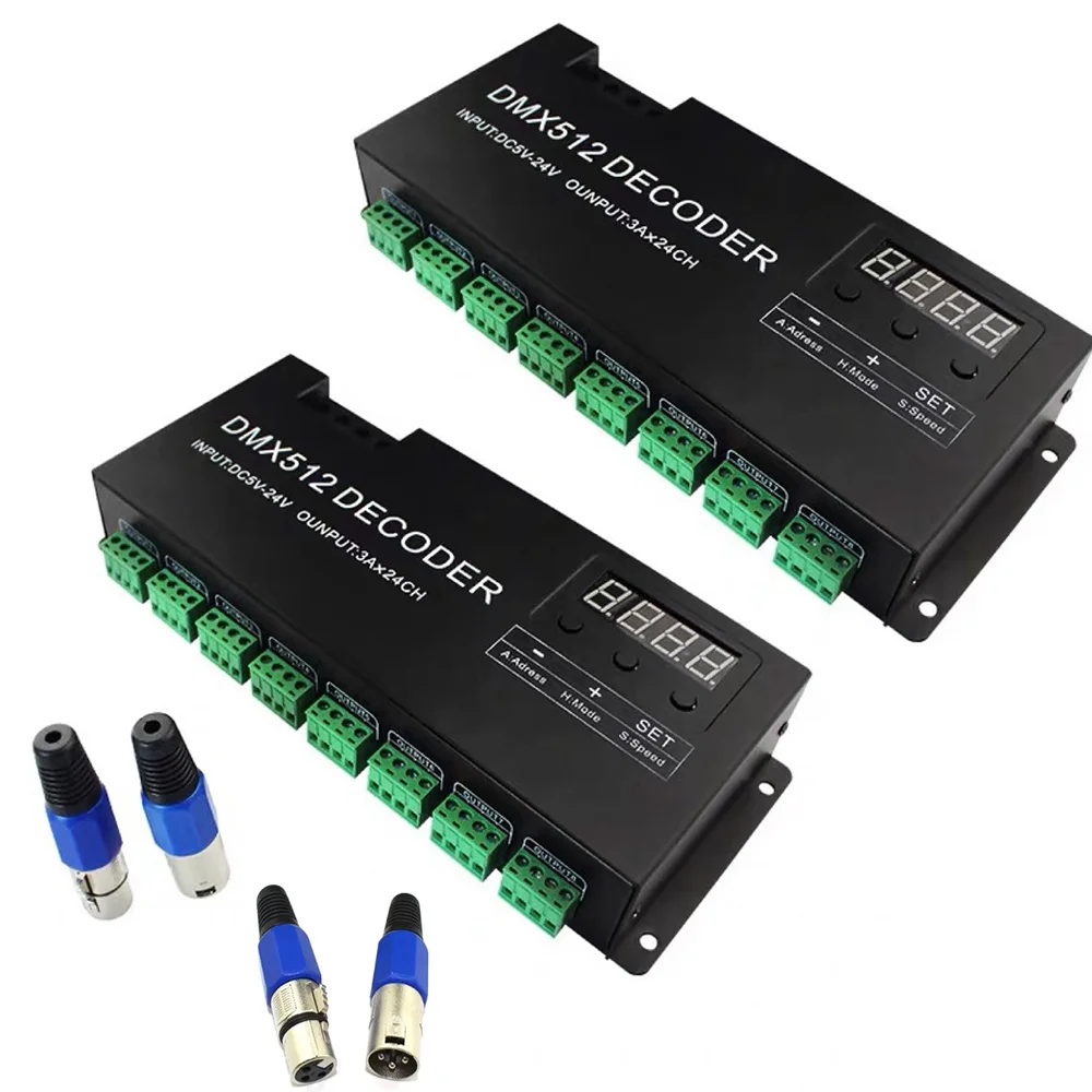 

RGB DMX 512 Decoder 12V 24V PWM Standard Digital Control Signal Output 24 Channels RGB DMX 512 LED Decoder