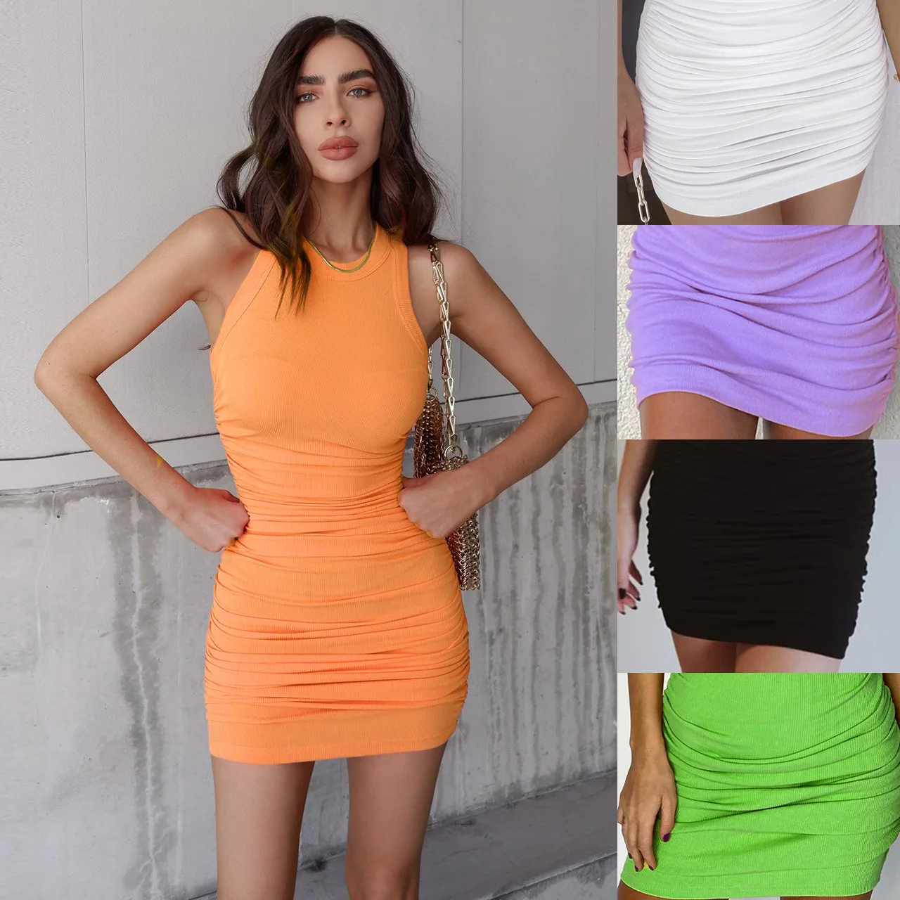 Sexy Wrinkle Knitting Solid Women Mini Dress High-Neck Sleeveless Night Club Party Bodycon Dress New Elegant Princess Dress
Sexy Wrinkle Knitting Solid Women Mini Dress High-Neck Sleeveless Night Club Party Bodycon Dress New Elegant Princess Dress