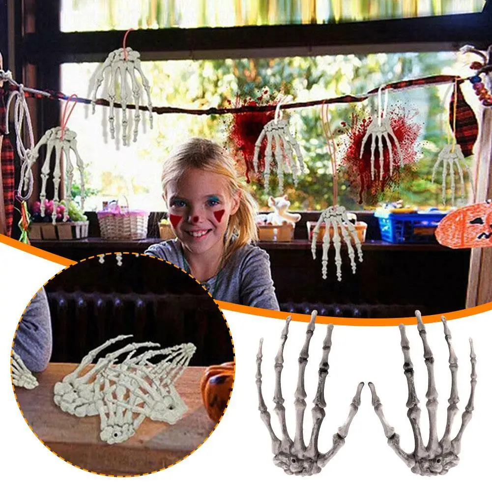 

1Pair Halloween Decoration Realistic Skeleton Hands Plastic Fake Human Hand Bone Ornaments Ghost Haunted House Scary Horror Prop