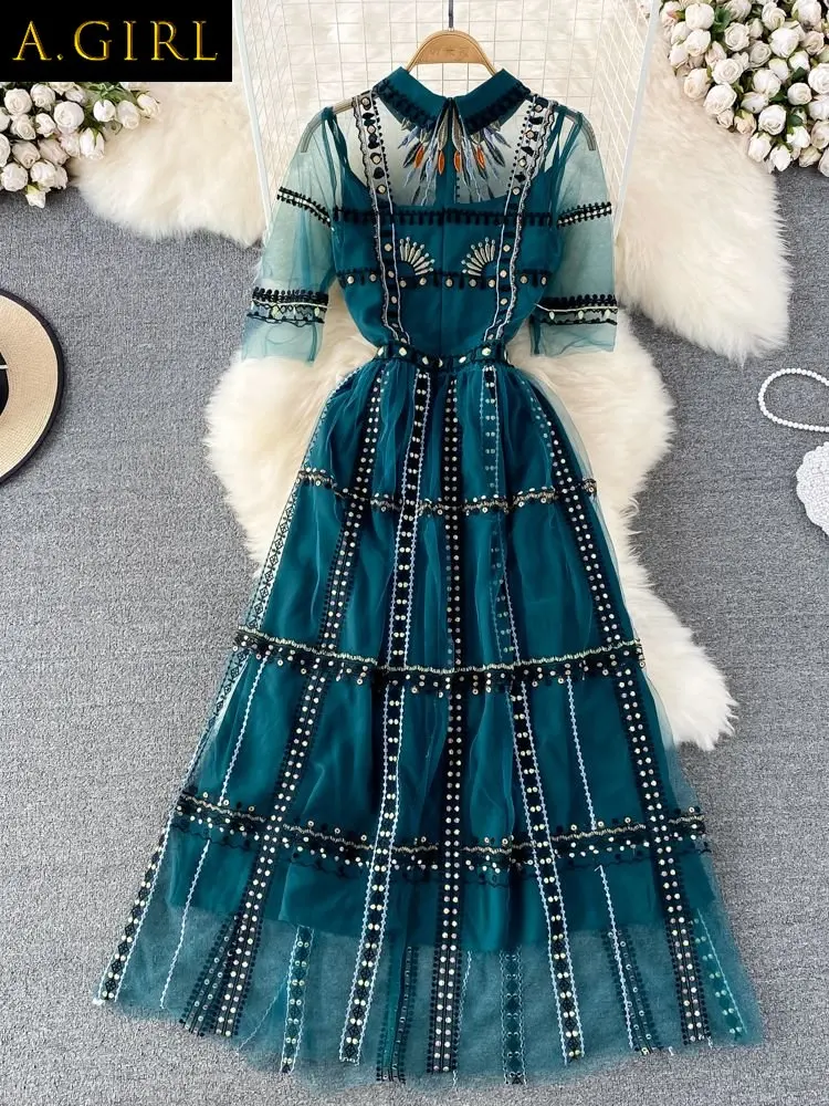 A GIRLS Banulin Summer Runway Designer Elegant Long Dress Women Short Sleeve Mesh Embroidery Maxi Dresses Party Gown
A GIRLS Banulin Summer Runway Designer Elegant Long Dress Women Short Sleeve Mesh Embroidery Maxi Dresses Party Gown