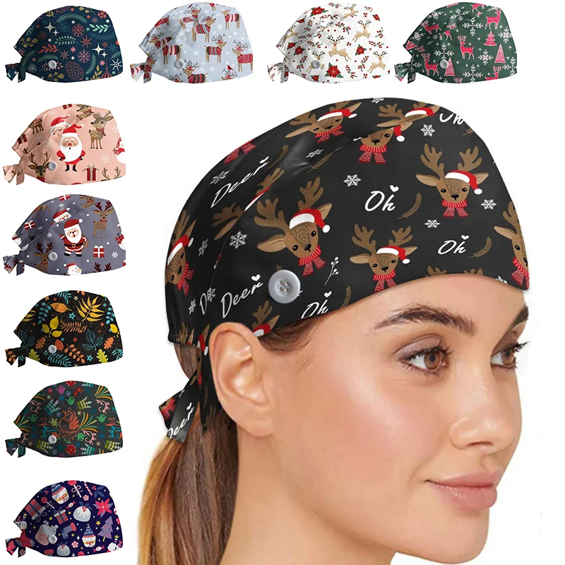 Operating Cap Christmas Cap Surgical Printed Hats Adjustable Nurse Cap Dust-proof Sweat-absorbing Hats Party Headgear Cute 1pcs
Operating Cap Christmas Cap Surgical Printed Hats Adjustable Nurse Cap Dust-proof Sweat-absorbing Hats Party Headgear Cute 1pcs
