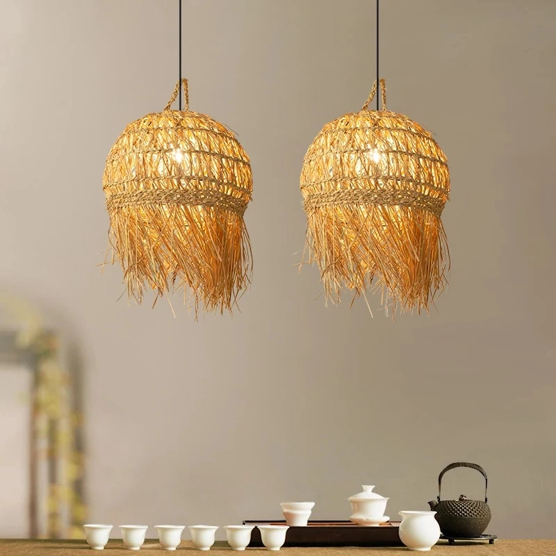 

Restaurant Hotel Chandelier Bamboo handmade art Morocco tassel mediterranean pendant lustre Tea room Cafe Lounge Decor light