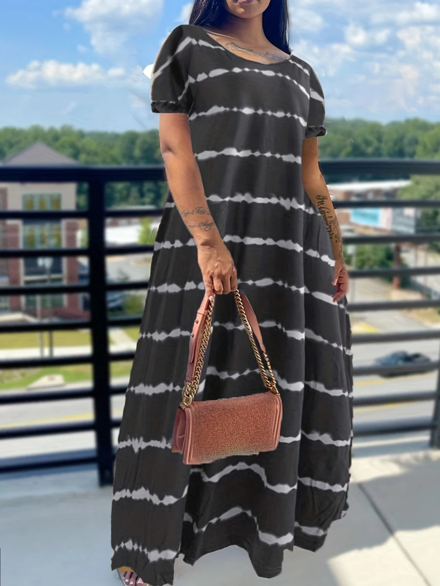 LW Plus Size Dresses Tie Dye Striped Loose Dress Round Neck short sleeve Dress Women Summer Vintage Vestido Feminino Long dress
LW Plus Size Dresses Tie Dye Striped Loose Dress Round Neck short sleeve Dress Women Summer Vintage Vestido Feminino Long dress