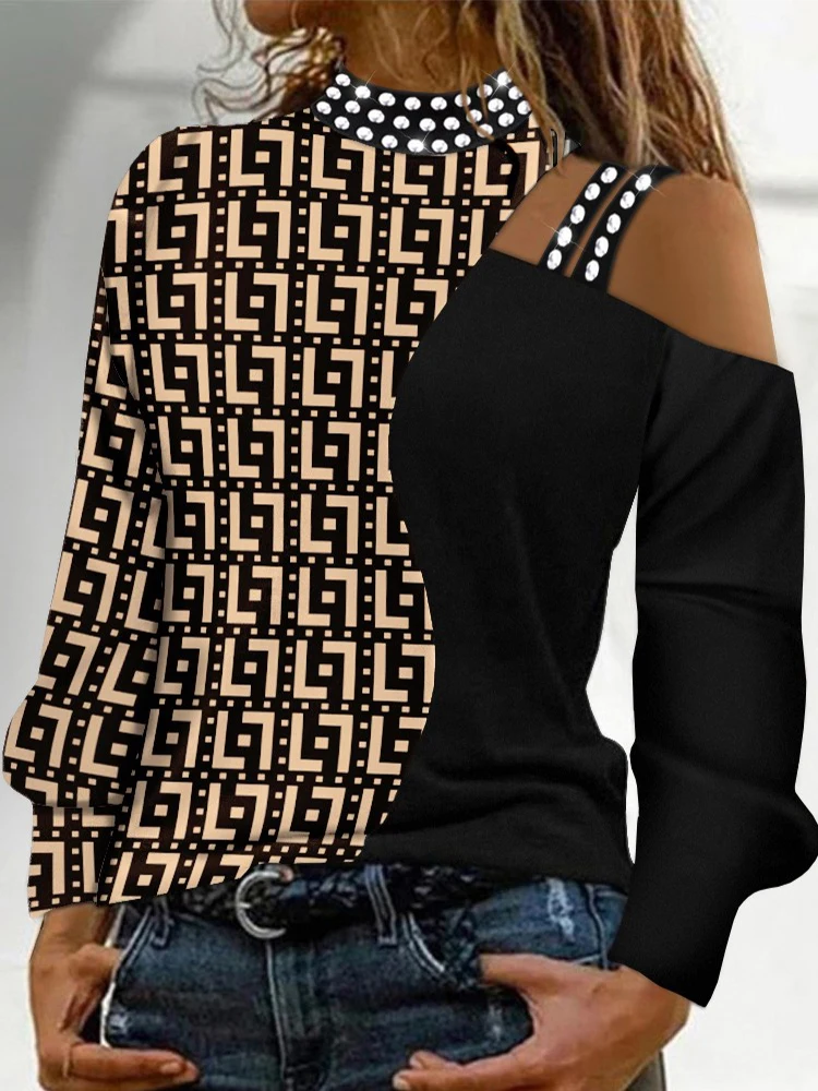Fashion Woman TOP 2022 Y2k Clothes Rhinestone Geometric Print Cold Shoulder Top My Orders Casual Ropa Mujer T Shirt Femme
Fashion Woman TOP 2022 Y2k Clothes Rhinestone Geometric Print Cold Shoulder Top My Orders Casual Ropa Mujer T Shirt Femme