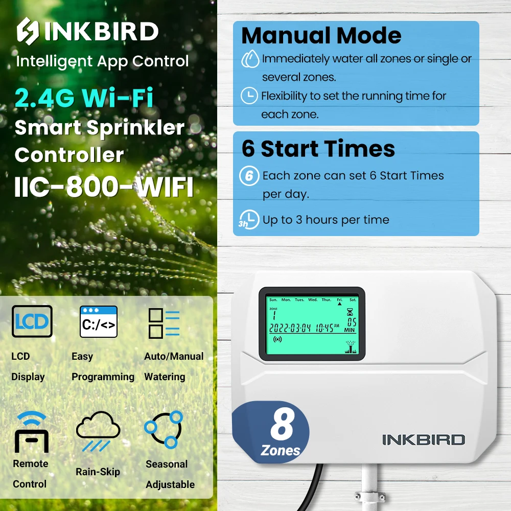 INKBIRD IIC-800-WIFI Умный контроллер для полива 8 зон
INKBIRD IIC-800-WIFI Умный контроллер для полива 8 зон
