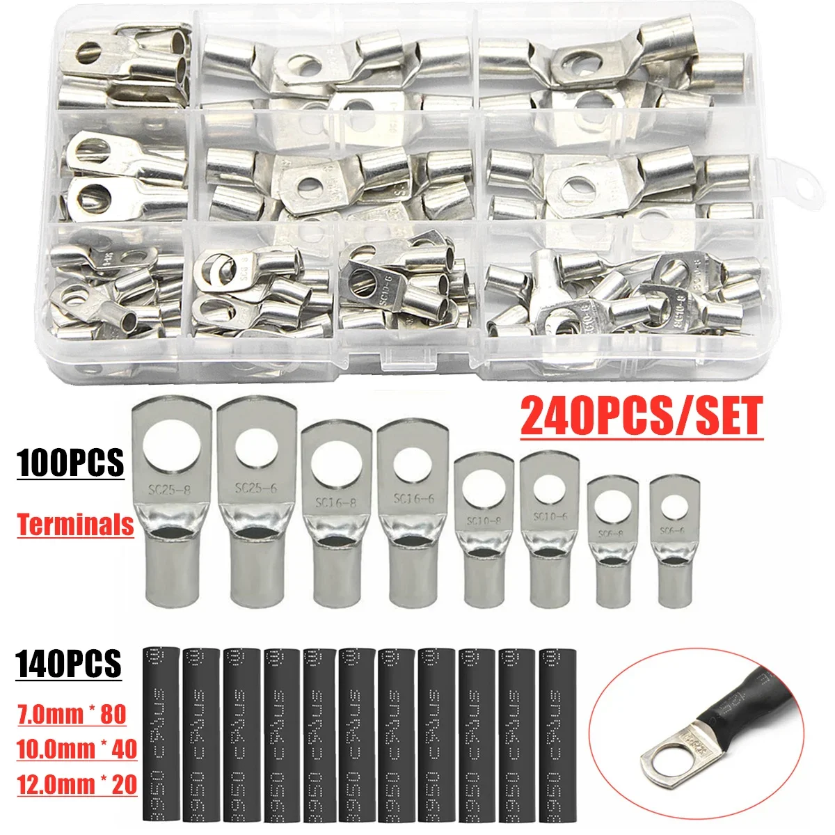 240PCS Car Auto Copper Ring Terminal Wire Crimp Connector Bare Cable Battery Terminals Soldered Connectors Assortment Kit
240PCS Car Auto Copper Ring Terminal Wire Crimp Connector Bare Cable Battery Terminals Soldered Connectors Assortment Kit