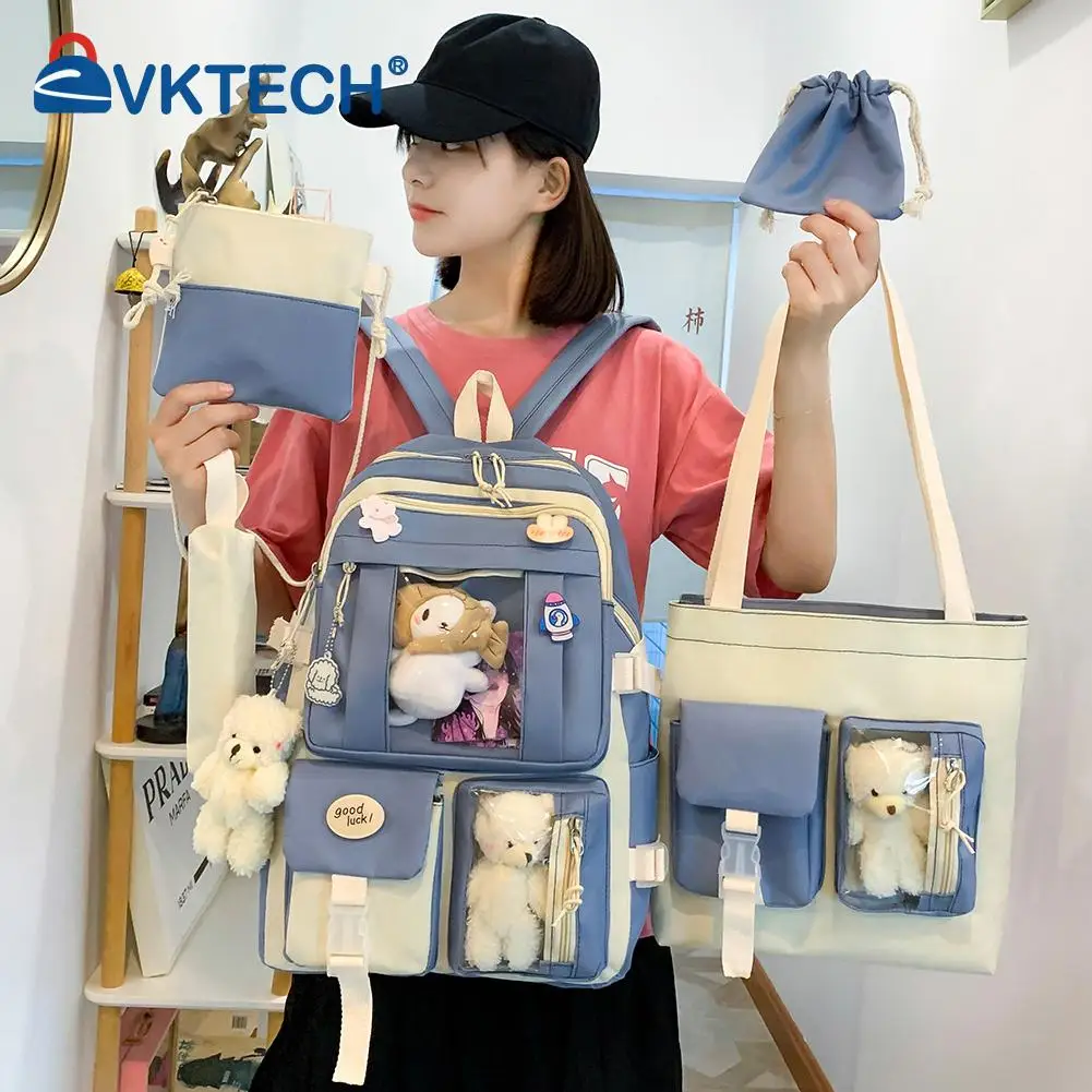 5pcs/set Canvas Kawaii Women Backpack Korean Cute Teenage Student Girl Large Capacity Schoolbag Clutch Travel Bookbags Shoulder
5pcs/set Canvas Kawaii Women Backpack Korean Cute Teenage Student Girl Large Capacity Schoolbag Clutch Travel Bookbags Shoulder
