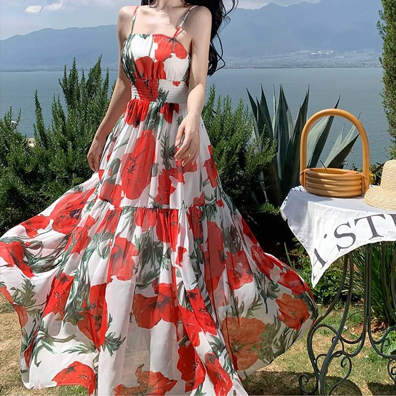 Летнее женское шифоновое пляжное длинное платье с принтом и открытой спиной, пикантное платье в Корейском стиле на бретелях-спагетти в стиле бохо, шикарные элегантные вечерние платья
Летнее женское шифоновое пляжное длинное платье с принтом и открытой спиной, пикантное платье в Корейском стиле на бретелях-спагетти в стиле бохо, шикарные элегантные вечерние платья