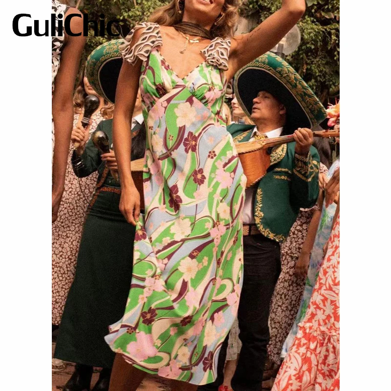 7.20 GuliChic Women Vintage V-Neck Floral Print Leopard Ruffle Temperament Slim Silk Short Sleeve Midi Dress
7.20 GuliChic Women Vintage V-Neck Floral Print Leopard Ruffle Temperament Slim Silk Short Sleeve Midi Dress