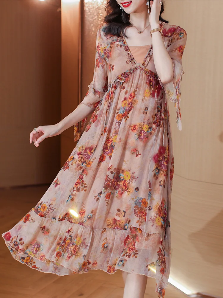 

Korean Fashion Midi Summer Dress Women 2022 Elegantes Casual Maxi Vestido De Festa Chiffon Boho Party Luxury Robe Ete Femme