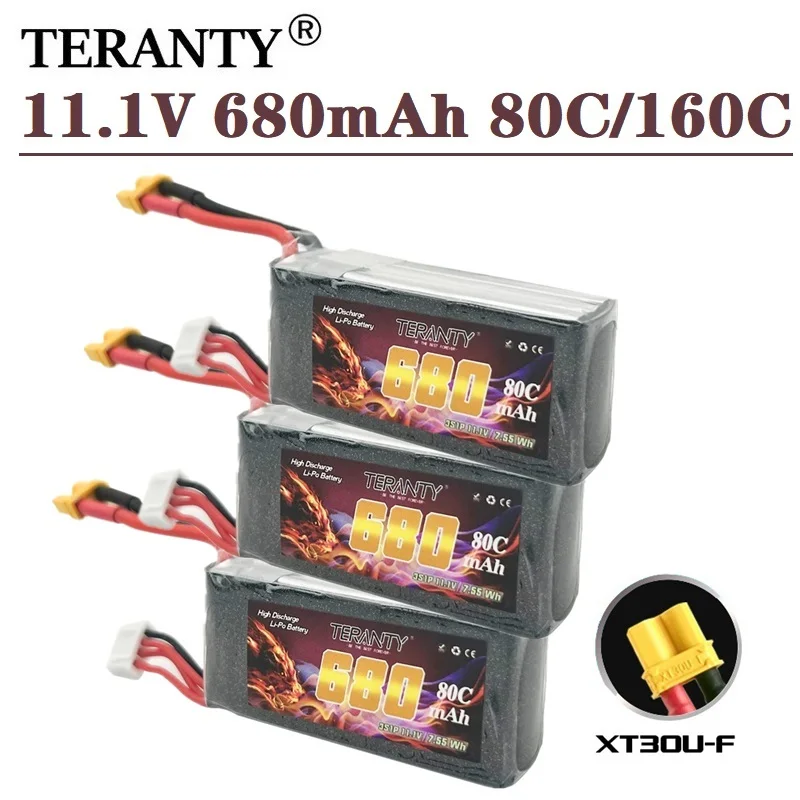 TERANTY Lithium Battery 3S 11.1V 680mAh 80C/160C With XT30U-F Plug for FPV Racing Drone 4 axis UAV RC Quadcopter RC Drone
TERANTY Lithium Battery 3S 11.1V 680mAh 80C/160C With XT30U-F Plug for FPV Racing Drone 4 axis UAV RC Quadcopter RC Drone