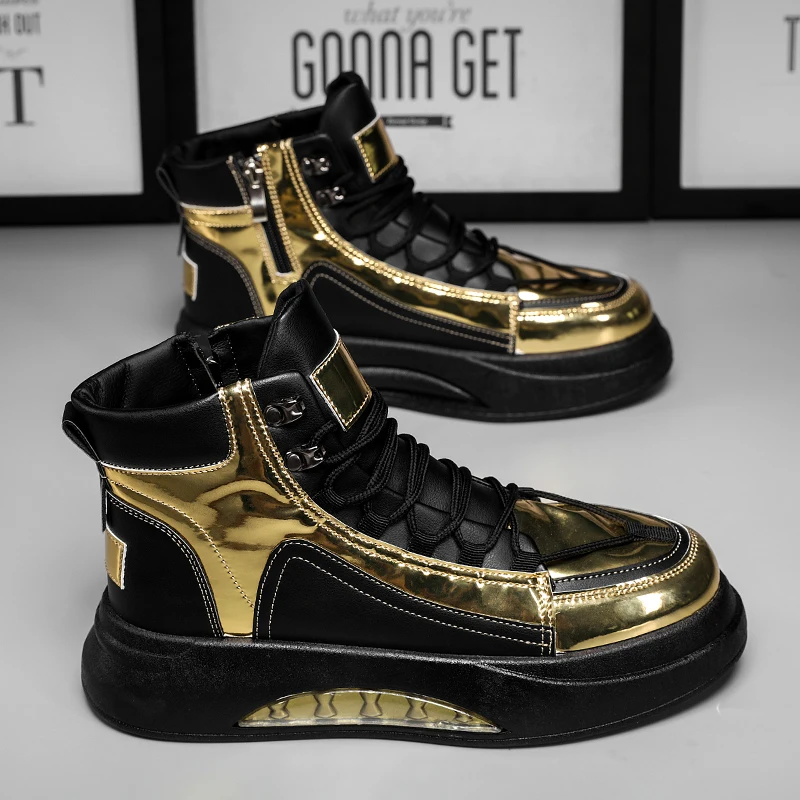 Кроссовки мужские высокие в стиле хип-хоп, роскошные дизайнерские кеды, удобная Уличная обувь на платформе, черные, золотые
Кроссовки мужские высокие в стиле хип-хоп, роскошные дизайнерские кеды, удобная Уличная обувь на платформе, черные, золотые