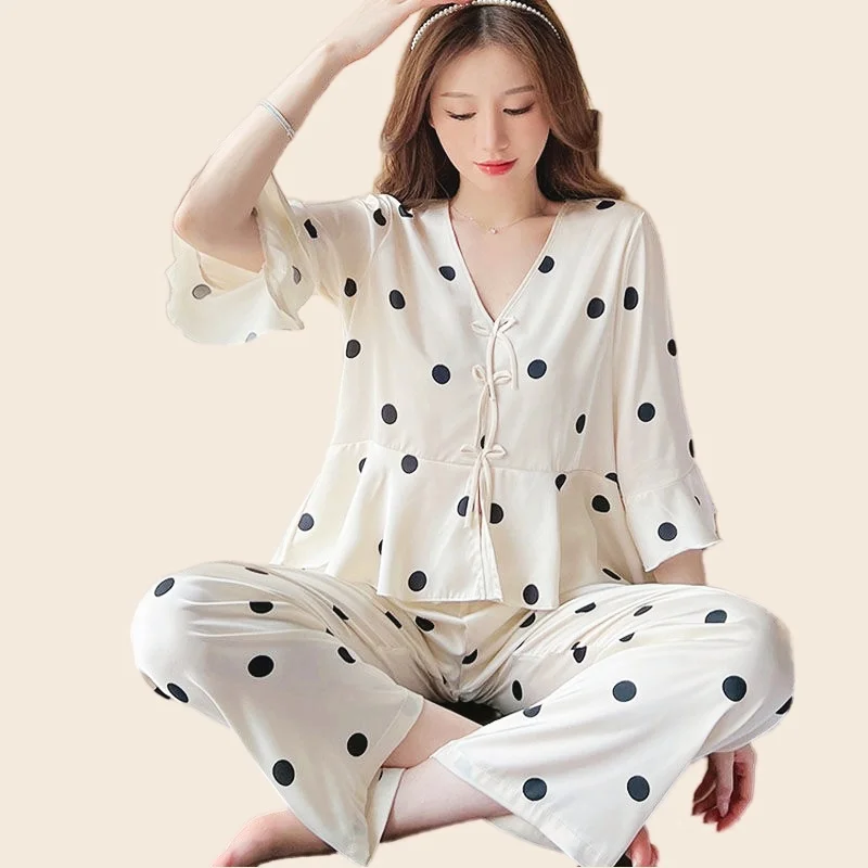 Sexy Dot Pajamas Set Full Sleeve T-shirt Long Pants 2Piece/Set Soft Princess Pyjama Big Size Homewear Cozy Plus Sleepwear
Sexy Dot Pajamas Set Full Sleeve T-shirt Long Pants 2Piece/Set Soft Princess Pyjama Big Size Homewear Cozy Plus Sleepwear