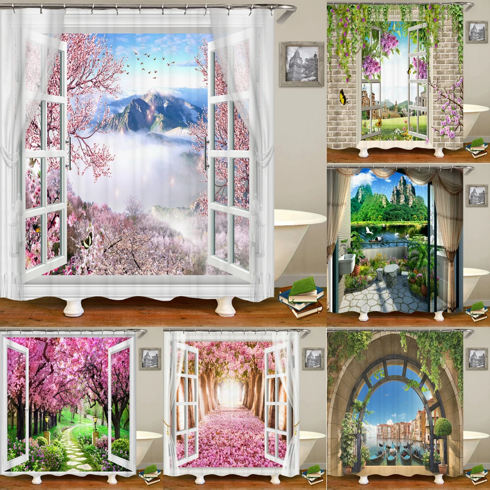 Simulation window opens landscape printed pattern shower curtain home bathroom decoration waterproof shower curtain
Simulation window opens landscape printed pattern shower curtain home bathroom decoration waterproof shower curtain