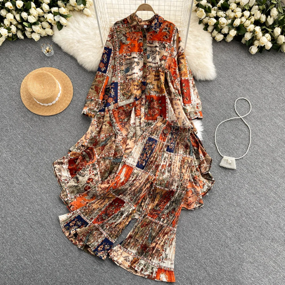SuperAen 2022 Spring/Autumn Irregular Turn Down Collar Single Breasted Printing Shirts Pleated Wide-leg Pants Two Pieces Sets
SuperAen 2022 Spring/Autumn Irregular Turn Down Collar Single Breasted Printing Shirts Pleated Wide-leg Pants Two Pieces Sets