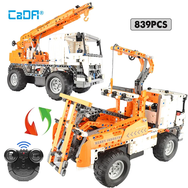 

Cada 839pcs RC City Engineering Truck Car 2 IN 1 Building Blocks Remote Control Crane Toys for Kids Gifts