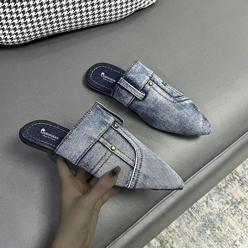 Women's Designer Brand Denim Slippers 2023 New Fashion Pointed Toe Mules Sandals Ladies Comfortable Flat Shoes Zapatos De Mujer
Women's Designer Brand Denim Slippers 2023 New Fashion Pointed Toe Mules Sandals Ladies Comfortable Flat Shoes Zapatos De Mujer