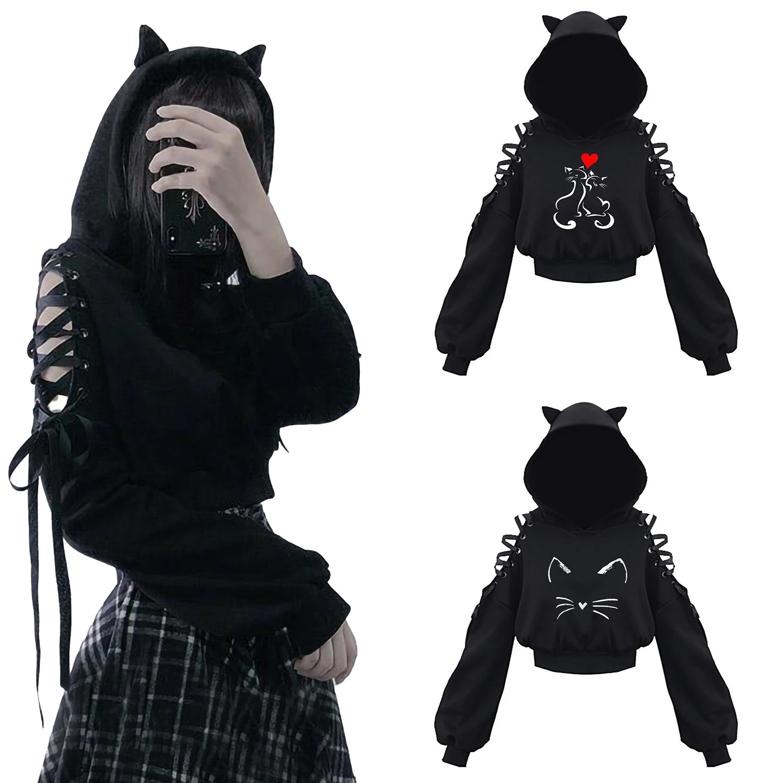 Kawaii Hoodie Women Cute Cat Ears Tops Gothic Punk Bandage Black Sweatshirts Goth Gyaru Fashion Japanese Y2k Harajuku Clothes
Kawaii Hoodie Women Cute Cat Ears Tops Gothic Punk Bandage Black Sweatshirts Goth Gyaru Fashion Japanese Y2k Harajuku Clothes