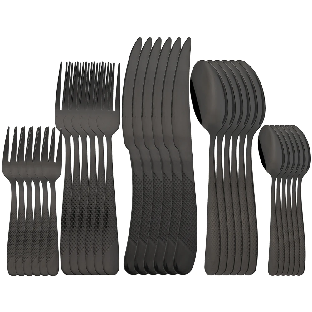 

30Pcs Black Cutlery Set High Quality Dinnerware Stainless Steel Knife Fork Spoons Silverware Set Kitchen Western Flatware Set