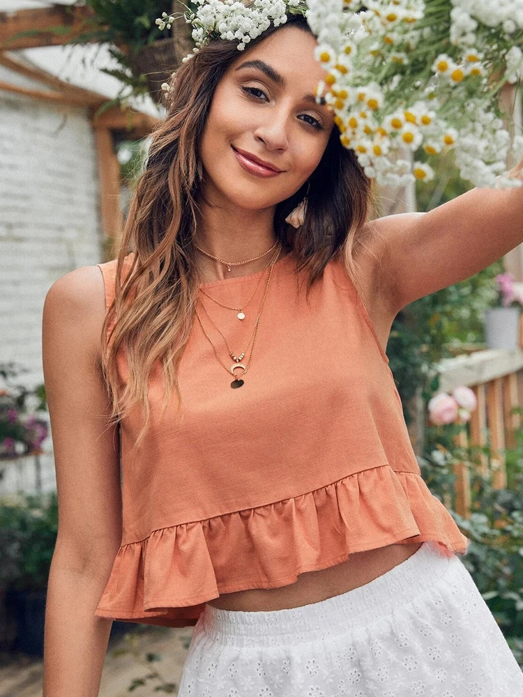 Spring Summer Women Cottagecore Ruffle Edge Casual Crop Top Fashion Sweet Solid Color Female Vest 2022
Spring Summer Women Cottagecore Ruffle Edge Casual Crop Top Fashion Sweet Solid Color Female Vest 2022