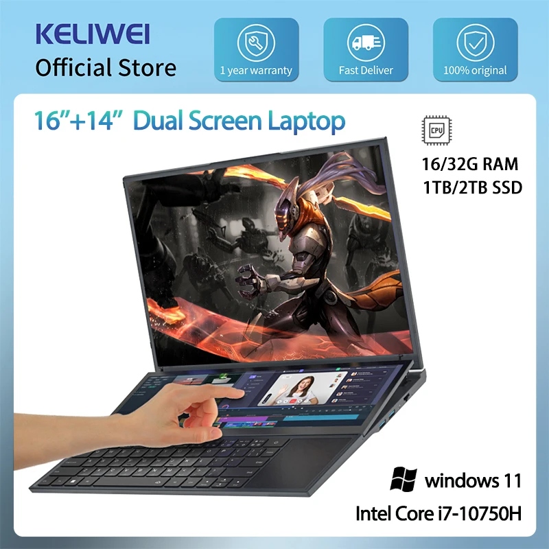 KELIWEI 16 Inch 14 Inch Dual Screen Laptop Core i7 10750H Touch Screen Gaming Laptop DDR4 32GB SSD PC Portable Notebook Computer
KELIWEI 16 Inch 14 Inch Dual Screen Laptop Core i7 10750H Touch Screen Gaming Laptop DDR4 32GB SSD PC Portable Notebook Computer